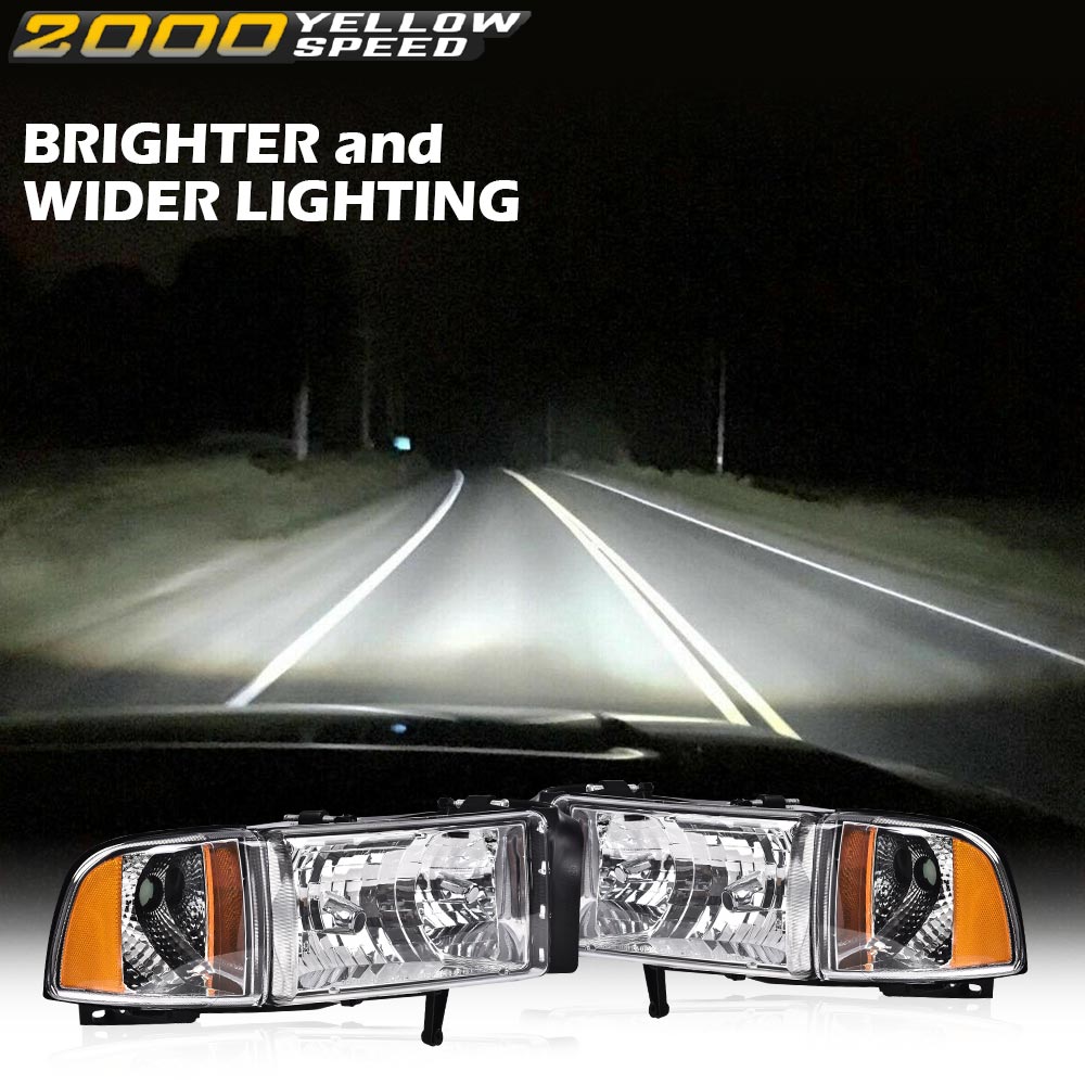 Nilight RAM 1500 OE Style Headlights with Amber Reflector; Chrome