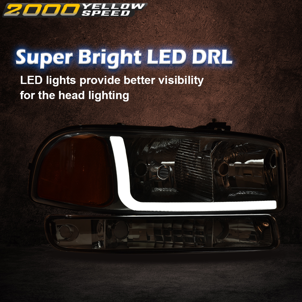 Epartsgogo Chrome LED Turn Signal Bumper Lights For GMC Sierra 1500 2500 3500 1999-2006 - Pair With DRL